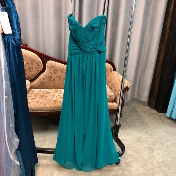 Dessy Strapless Grecian Bridesmaid Chiffon Dress - Picture 2 of 10